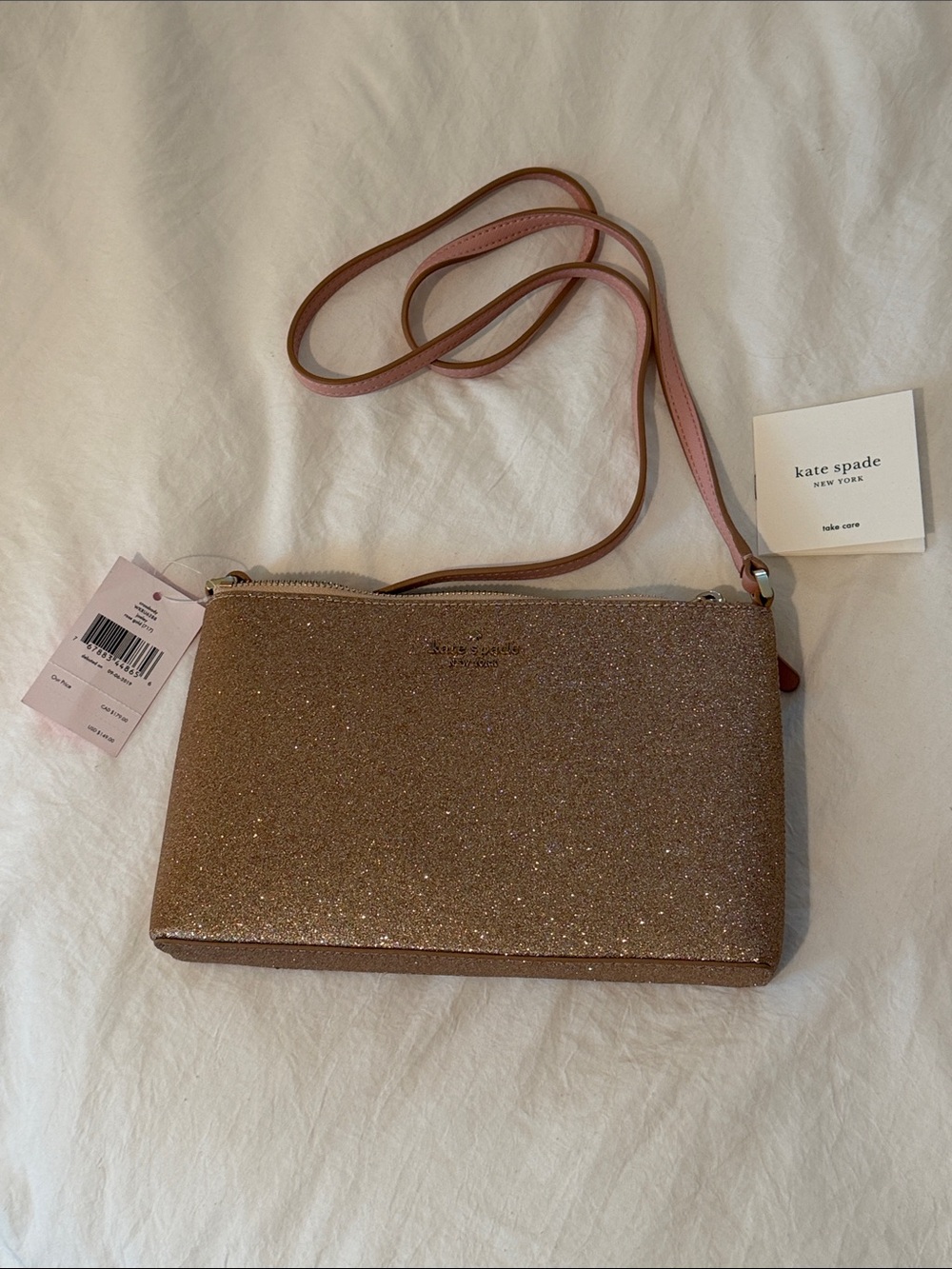 Kate Spade Rose Gold Joeley Glitter Crossbody Bag